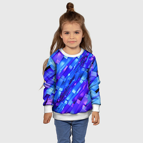 Детский свитшот Сине-фиолетовые наклонные блоки / 3D-Белый – фото 4