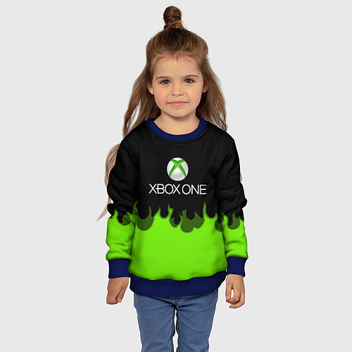 Детский свитшот Xbox green fire / 3D-Синий – фото 4