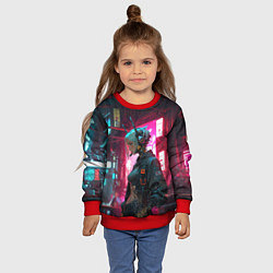 Свитшот детский Девушка-андроид в наушниках, цвет: 3D-красный — фото 2