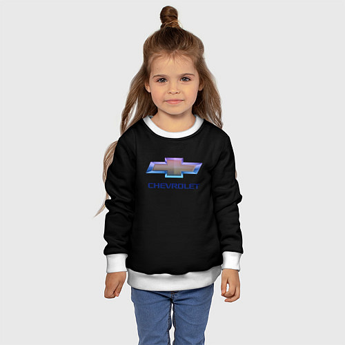Детский свитшот Chevrolet logo neon / 3D-Белый – фото 4