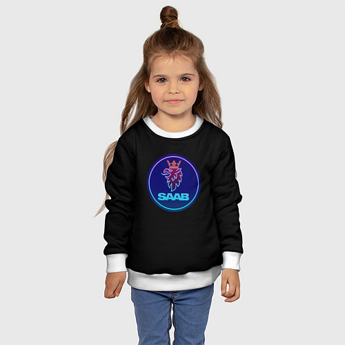 Детский свитшот Saab logo neon / 3D-Белый – фото 4