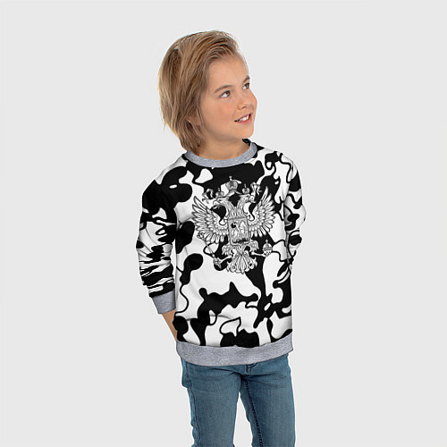 Детский свитшот Герб РФ камуфляж текстура / 3D-Меланж – фото 3