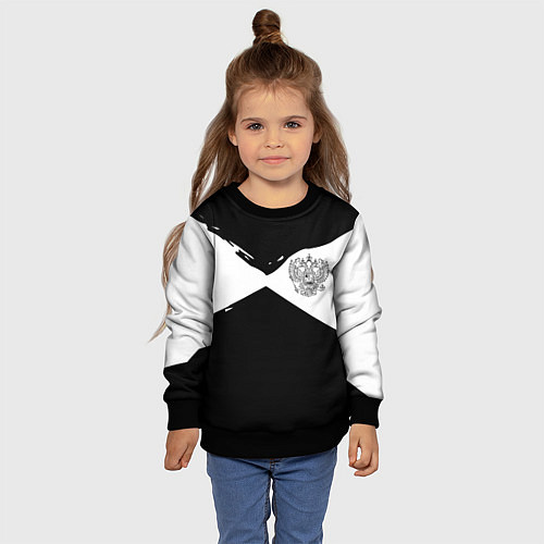Детский свитшот Герб рф абстрактные краски / 3D-Черный – фото 4