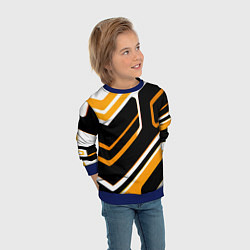 Свитшот детский Чёрно-жёлтые полосы на белом фоне, цвет: 3D-синий — фото 2