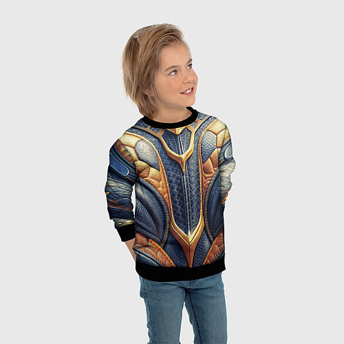 Детский свитшот Темная кожаная броня с желтой оплеткой / 3D-Черный – фото 3