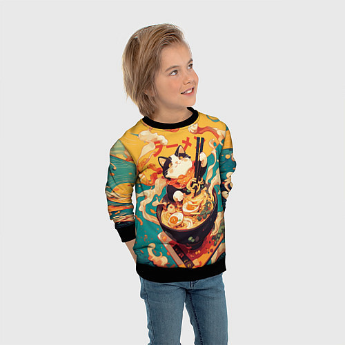 Детский свитшот The cat eats ramen / 3D-Черный – фото 3