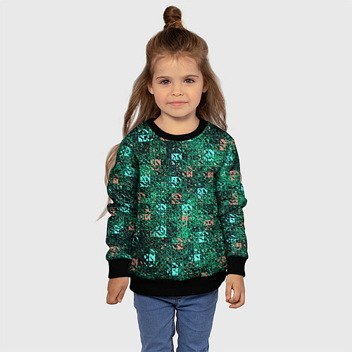 Детский свитшот Тёмный зелёный текстурированный кубики / 3D-Черный – фото 4