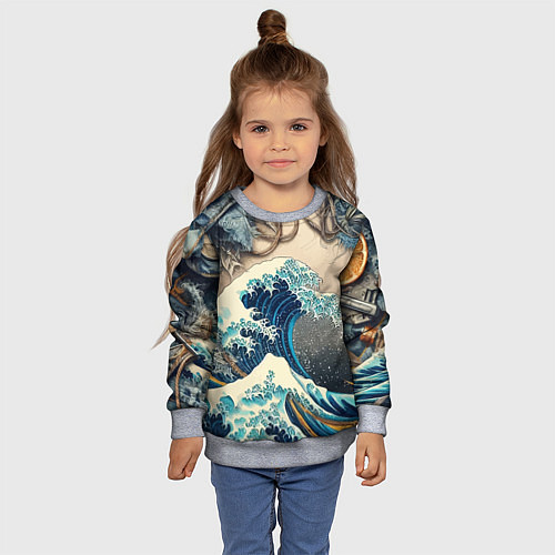 Детский свитшот Collage of all sorts of things and a wave / 3D-Меланж – фото 4