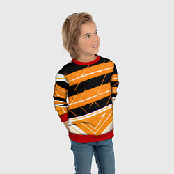 Свитшот детский Чёрно-белые полосы на оранжевом фоне, цвет: 3D-красный — фото 2