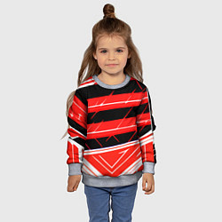 Свитшот детский Чёрно-белые полосы на красном фоне, цвет: 3D-меланж — фото 2