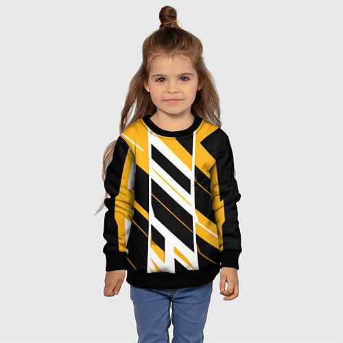 Детский свитшот Black and yellow stripes on a white background / 3D-Черный – фото 4