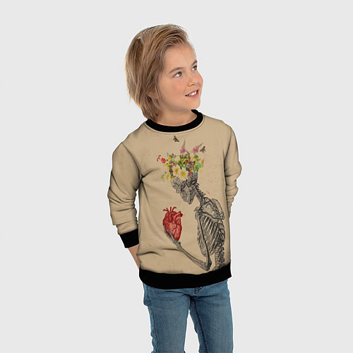 Детский свитшот Bone and heart / 3D-Черный – фото 3