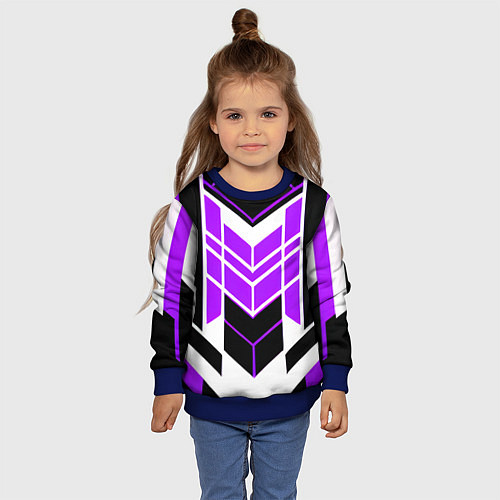 Детский свитшот Purple and black stripes on a white background / 3D-Синий – фото 4