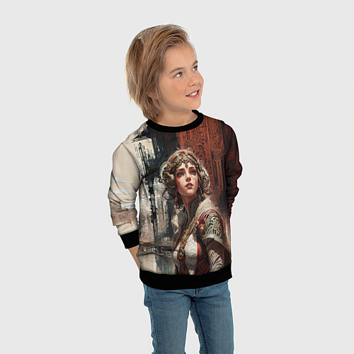 Детский свитшот Девушка на фоне футуристичного города / 3D-Черный – фото 3