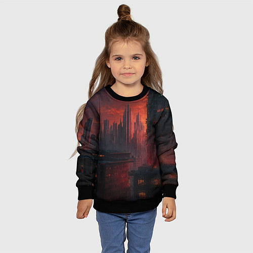 Детский свитшот Футуристичный вечерний пейзаж / 3D-Черный – фото 4