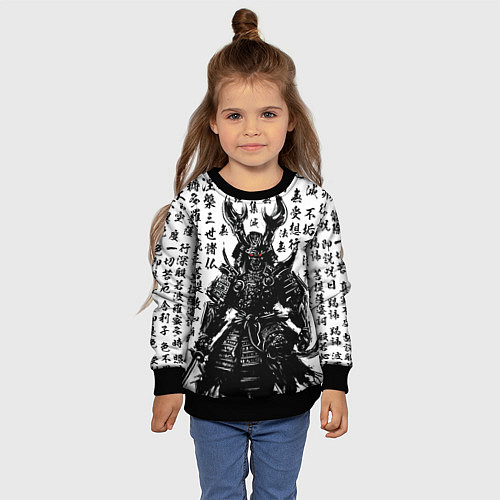Детский свитшот Самурай и паттерн иероглифов / 3D-Черный – фото 4