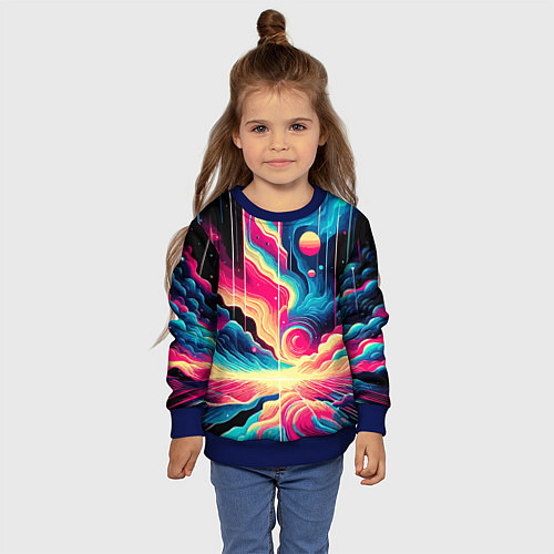 Детский свитшот Neon space fantasy - ai art / 3D-Синий – фото 4