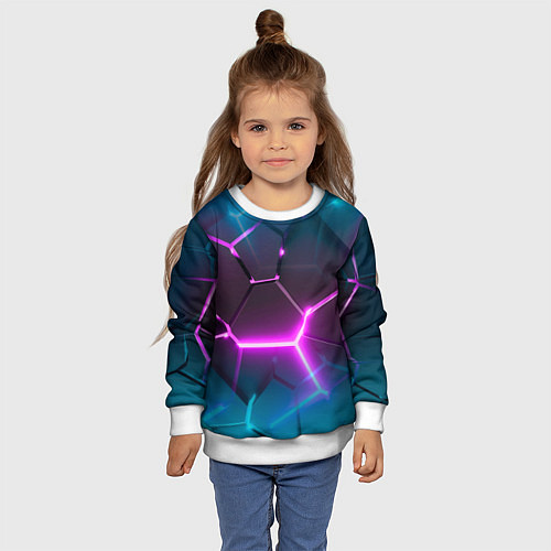 Детский свитшот Голубые и розовые неоновые плиты в разломе / 3D-Белый – фото 4