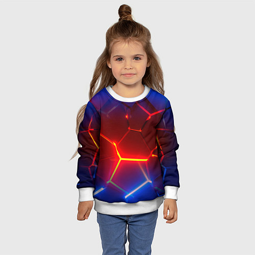 Детский свитшот Светящиеся лавой неоновые плиты в разломе / 3D-Белый – фото 4