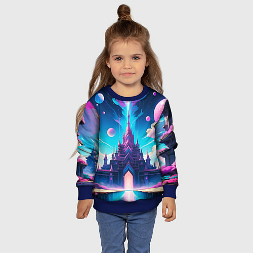 Детский свитшот Сказочный город - пейзаж / 3D-Синий – фото 4