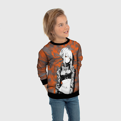Детский свитшот Татуированная девушка на оранжевом фоне / 3D-Черный – фото 3