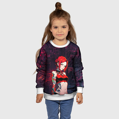 Детский свитшот Рыжая девушка с татуировками / 3D-Белый – фото 4