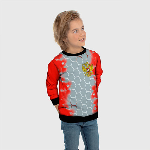 Детский свитшот Россия абстрактные соты / 3D-Черный – фото 3