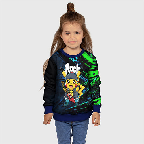 Детский свитшот Радостный Пикачу рок звезда / 3D-Синий – фото 4