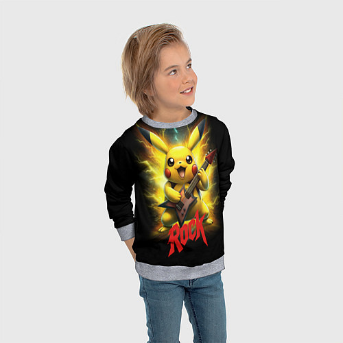 Детский свитшот Пикачу рок звезда с электрогитарой / 3D-Меланж – фото 3