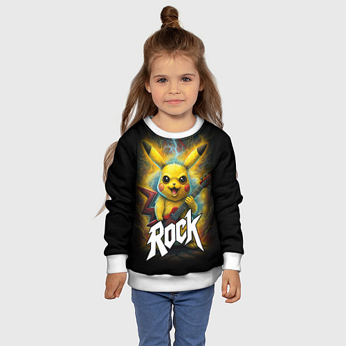 Детский свитшот Пикачу рокер с электрогитарой / 3D-Белый – фото 4