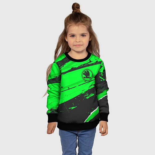 Детский свитшот Skoda sport green / 3D-Черный – фото 4