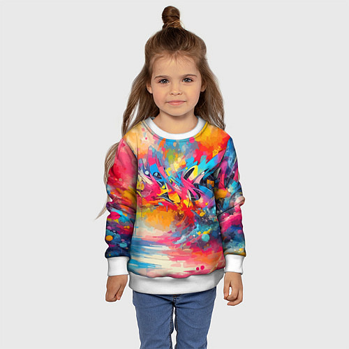 Детский свитшот Красочная абстракция - импрессионизм / 3D-Белый – фото 4