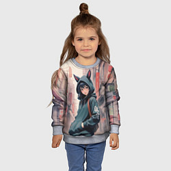 Свитшот детский Девушка в худи с ушками, цвет: 3D-меланж — фото 2