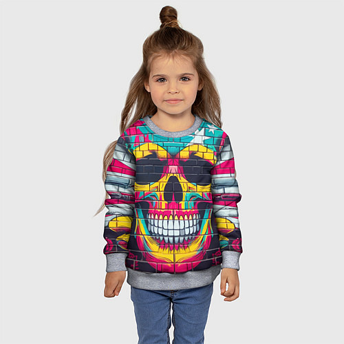 Детский свитшот Граффити черепа - нейросеть / 3D-Меланж – фото 4