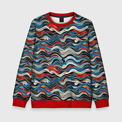 Свитшот детский Разноцветные абстрактные волны, цвет: 3D-красный
