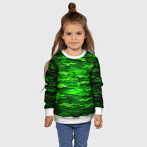 Детский свитшот Зелёные водоросли-камуфляж / 3D-Белый – фото 4