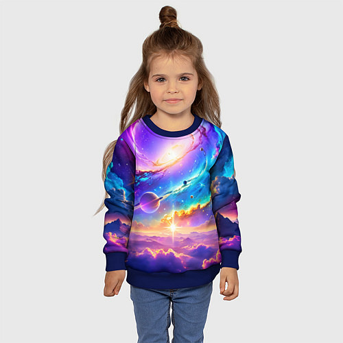 Детский свитшот Космос в неоновых тонах / 3D-Синий – фото 4