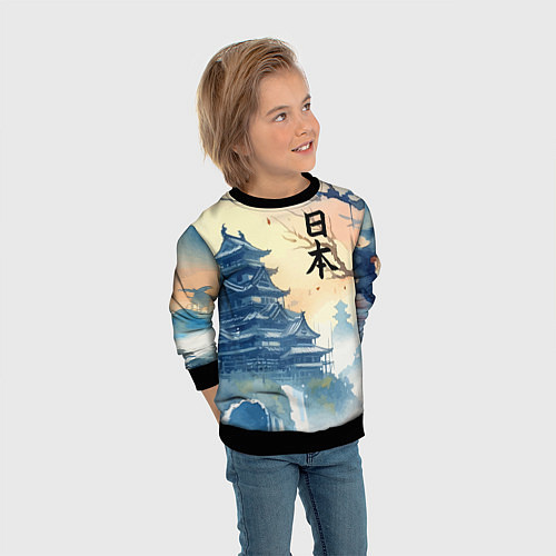 Детский свитшот Japanese landscape - watercolor / 3D-Черный – фото 3
