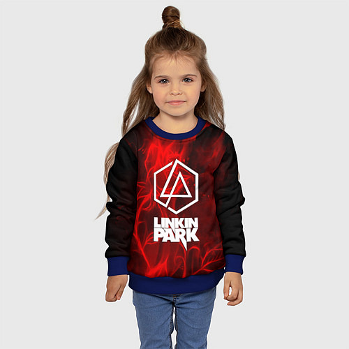 Детский свитшот Linkin park fire flower / 3D-Синий – фото 4