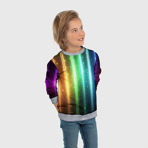 Детский свитшот Светящиеся яркие неоновые полосы в космосе / 3D-Меланж – фото 3