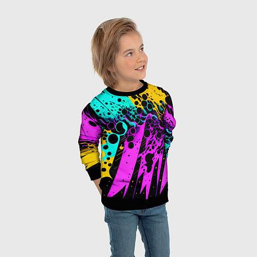 Детский свитшот Разноцветная неоновая абстракция - нейроарт / 3D-Черный – фото 3