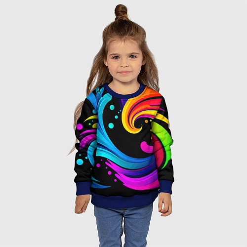 Детский свитшот Joy wave - ai art fantasy / 3D-Синий – фото 4
