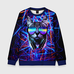 Свитшот детский Cat DJ neon, цвет: 3D-синий