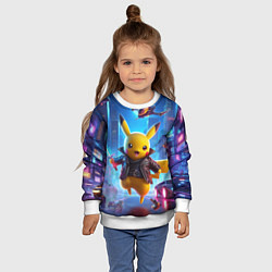 Свитшот детский Кибер Пикачу в неоновом городе - нейросеть, цвет: 3D-белый — фото 2