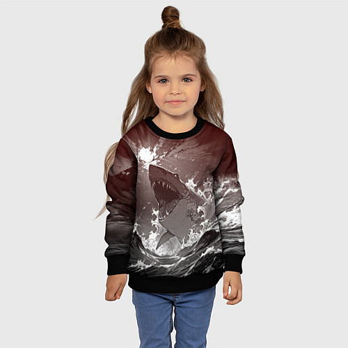 Детский свитшот Клыкастая акула / 3D-Черный – фото 4