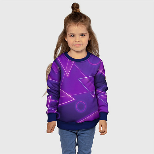 Детский свитшот Неоновые треугольники - геометрический паттерн / 3D-Синий – фото 4