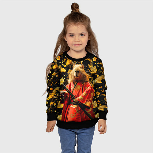 Детский свитшот Капибара самурай / 3D-Черный – фото 4