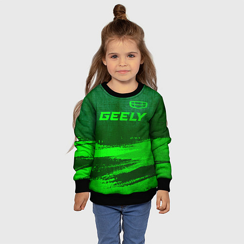 Детский свитшот Geely - green gradient посередине / 3D-Черный – фото 4
