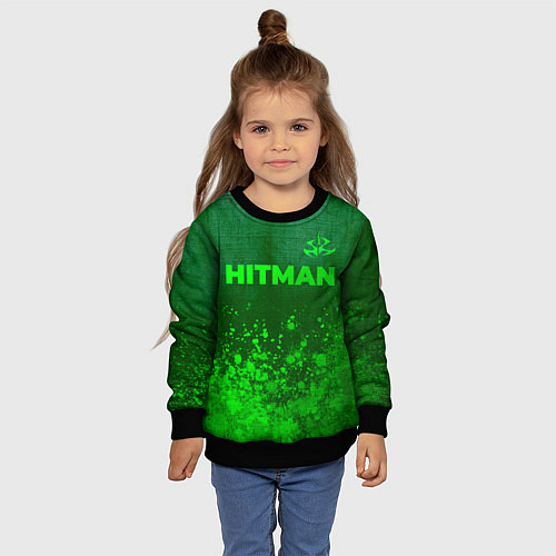 Детский свитшот Hitman - green gradient посередине / 3D-Черный – фото 4