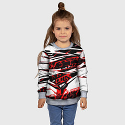 Свитшот детский Красно-чёрная агрессивная абстракция на белом фоне, цвет: 3D-меланж — фото 2